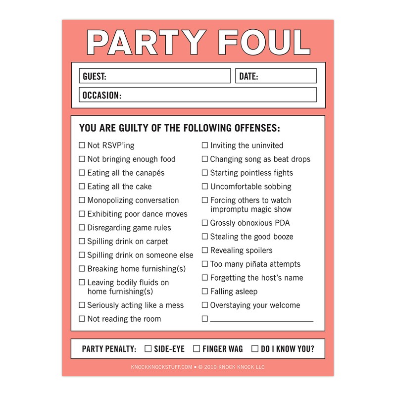 Knock Knock Party Foul Nifty Note, Checklist Memo Pad, 4