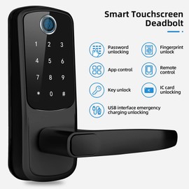 LORVIBO Smart Keyless Entry Door Lock, Fingerprint & Password, Black, 8,000 Unlocks