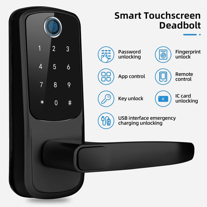 LORVIBO Smart Keyless Entry Door Lock, Fingerprint & Password, Black,
