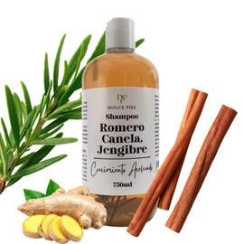 Champú Romero, Canela y Jengibre para crecimiento acelerado del cabello y Anticaída, Ayuda a Reducir la Caída y Estimula el Crecimiento Capilar hasta un 200%. Cabello sano, largo y fuerte desde la raiz. (750)