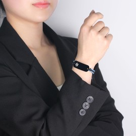 JunyiDIY Two-tone medical alarm bracelet, braided adjustable emergency ID bracelet with individual engraving for seniors, men and women, comfortable, durable medical jewellery, Adjustable, Polyester