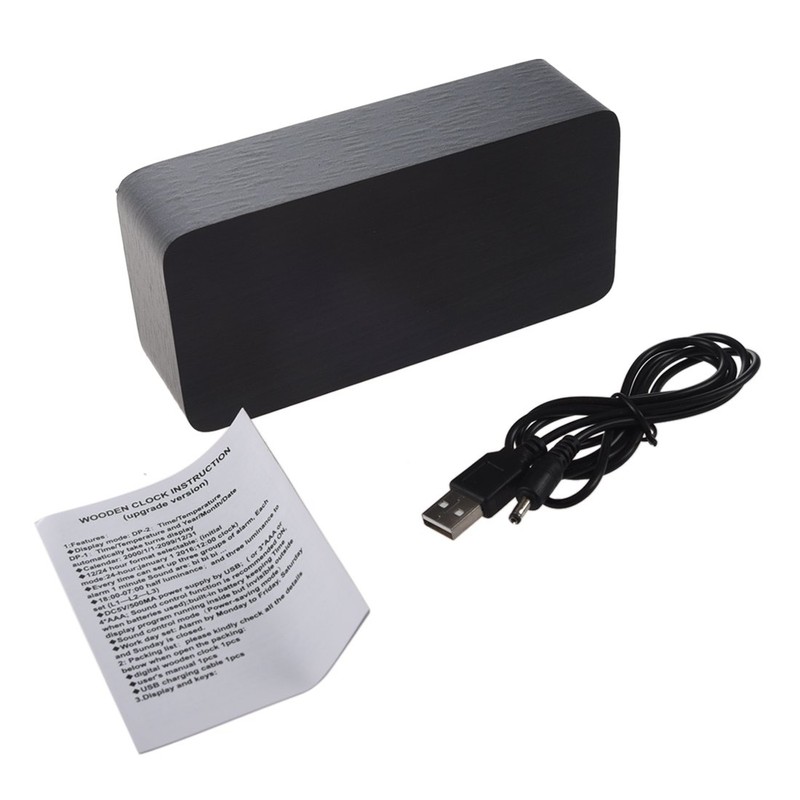 Lancoon Wooden Digital Clock - Multi-Function LED Alarm Clock with