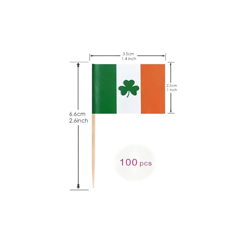 100 Pcs Irish Ireland Shamrock Toothpick Flag Saint Patrick's Day