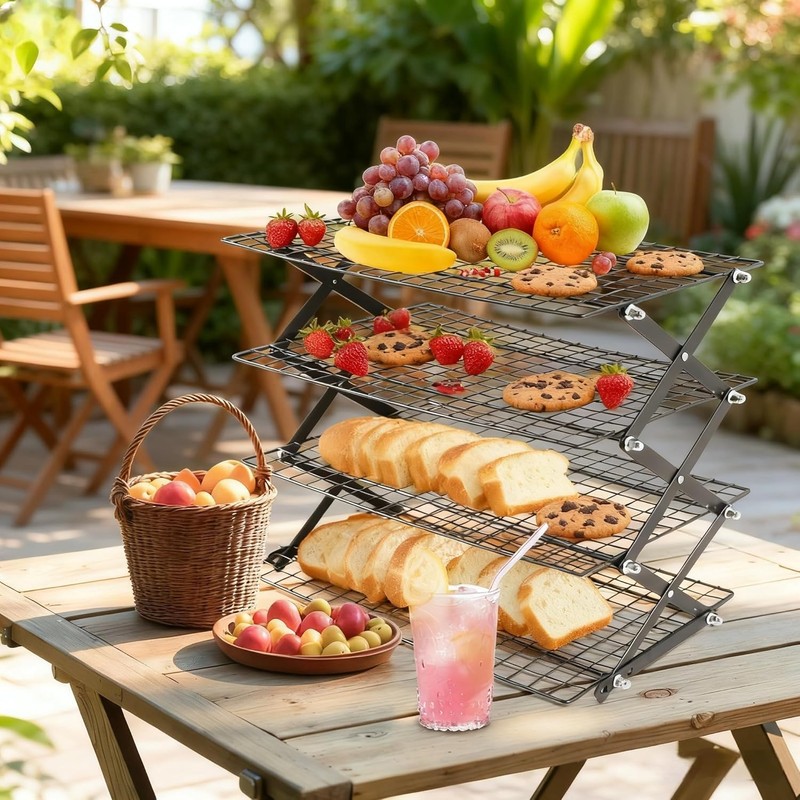 Velorique Collapsible Cooling Rack, Adjustable Stainless Steel Drying Rack (FOLD-2-TIER)