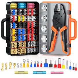 Preciva 6 PCS Crimping Tool Set with 395 PCS Connectors, Ratcheting Wire Crimper Tool for Heat Shrink,Insulated Connectors,Open Barrel,Circlip Terminals,Tube Terminals,Solar Connectors