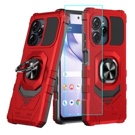 for Blu View Speed Ultra 5G Case with 1 Pack Screen Protector,Dual Layer Hybrid Heavy Duty Defender Protection,Sleek Rugged Reinforced Cushion Corner Kickstand Shockproof Bumper Cover Red