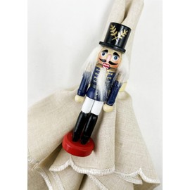 Fennco Styles Handmade Wooden Nutcracker Decorative Napkin Rings, Set of 4 - Navy Blue Festive Soldier Napkin Holders for Dining Table, Christmas, Holidays Décor and Special Occasions