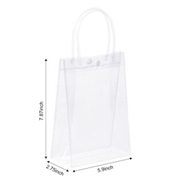 Gkhlg Pack of 25 Clear Gift Bags PVC Material Girls Party Bags for All Ages with Handles Buttons Plastic Gift Bag for Candies Parties Weddings Holidays and More (5.91 × 7.87 × 2.76 inches)