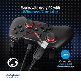 Nedis Gamepad | USB Type-A | Power Supply via USB | PC | Number of Buttons: 12 | Rope Length: 1.60 m | Black