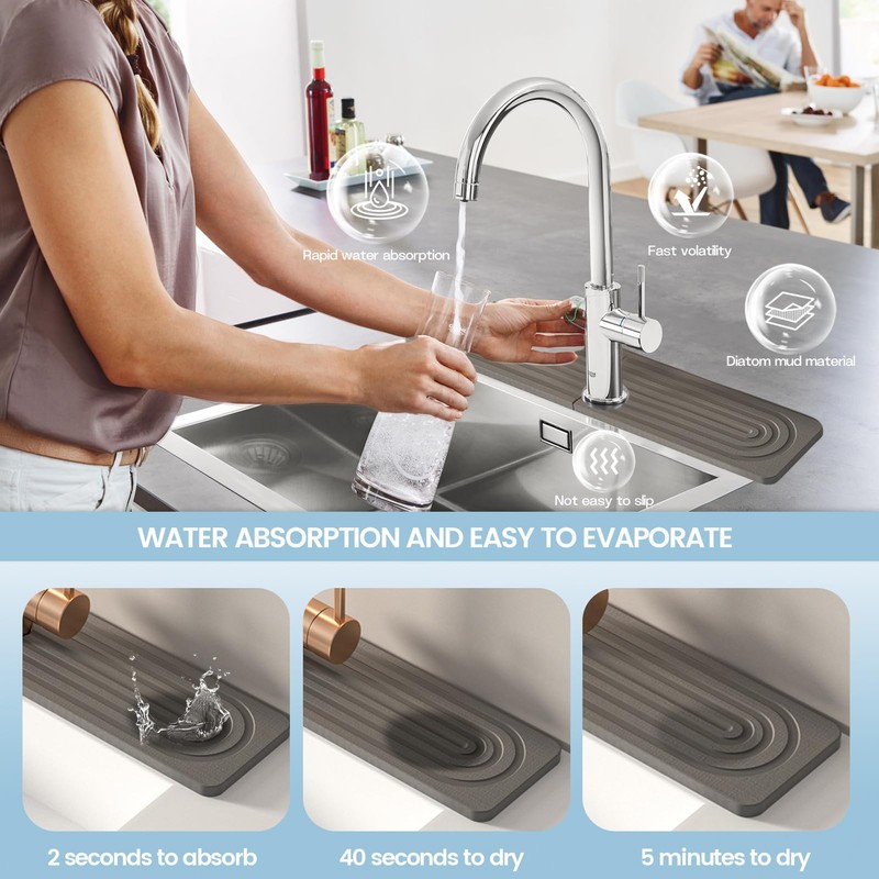 Tap Mat, Drip Mat for Kitchen Sink, Diatomite Quick Drying