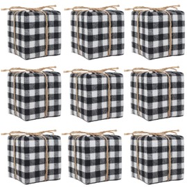 Christmas Ornaments Tree Mini Boxes Decorations Black White Buffalo Plaid Ornaments Decorative Box Craft Ornaments for Christmas Tree Fall Decor Small Gift Boxes Holiday Hanging Decorations 12Pcs