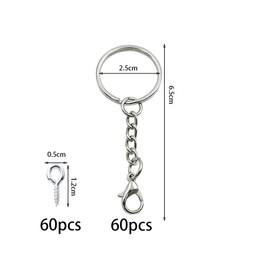 60 Piece Key Ring Set (30 Key Ring Chain + 30 Screw Eye Pins), 25 mm Key Ring with Chain, Key Rings with Lobster Clasp for DIY Keychain Crafts