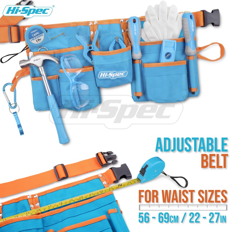 Hi-Spec 16-Piece Children’s Tool Kit with Child-Size Tool Belt, Genuine