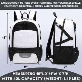 AIRTTUZ Basketball Backpack with Separate Ball Compartment and Shoes Pocket, Large Capacity Sports Equipment Bags for Basketball, Soccer, and Volleyball. (white)