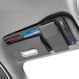 Rechale Multi-Pocket Car Visor Organizer with Zippered Compartments - 6-Pocket Sun Visor Storage Pouch for Sunglasses, Phone, Keys, Cards - Universal Fit for Cars, Trucks, SUVs (Grey)