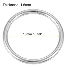 TOP-VIGOR 30Pcs Metal O Rings, 15mm ID 1.6mm Thickness Multi-Purpose O Rings Buckles,Non-Welded O-Ring Buckle, Metal Rings Heavy Duty for Craft Belt Purse Bag Making Hardware, Silver Tone