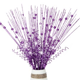 16Pcs Glitter Christmas Tree Picks Curly Sprays Sparkle Artificial Berry Stems Twigs 17" Ting Branches Vase Fillers Decorative Sticks for Xmas Tree Decorations Winter Wreath DIY Crafts (16, Purple)
