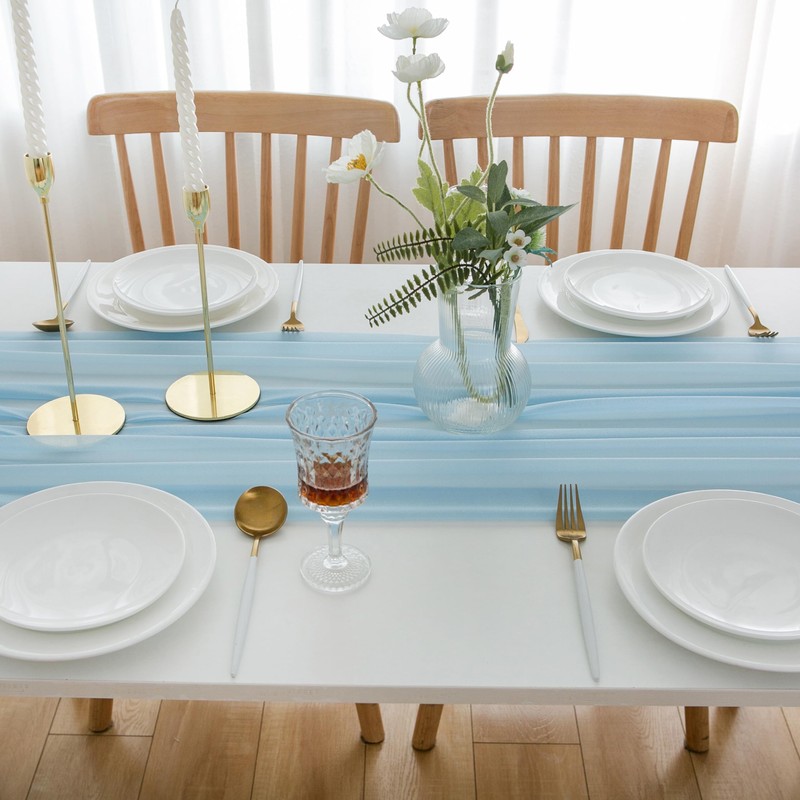 AOKSUNOVA Table Runner Chiffon Pink Table Runner for Wedding Bridal