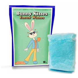 Bunny Kisses Easter Wishes Cotton Candy for Boys and Girls Blue Easter Basket Filler Retro Vintage Rabbit Lovers Gift Ideas Gluten-Free Gourmet Blueberry