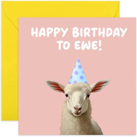 Old English Co. Funny Birthday Card for Him or Her - 'Happy Birthday To Ewe' Hilarious Sheep Birthday Card for Men Women - For Son, Daughter, Dad, Mum, Brother, Sister | Blank Inside Envelope