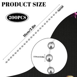 200 PCS 100 mm Long Ball Bead Chain Keychain Width 2.4mm Beaded Chain Connector Tag Keychain Ball Chains Bulk Long Bead Connector Clasp for Jewelry Making DIY Crafts Hanging Christmas(Silver)