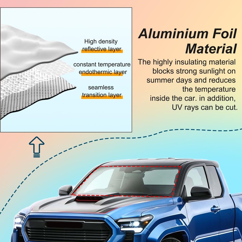 Foldable Windshield Sunshade with Suction Cup Compatible with Toyota Tacoma