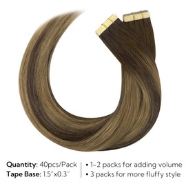 HOTBANANA Tape in Hair Extensions, 18 Inch 40pcs 100g Balayage Chocolate Brown Mixed Caramel Blonde Tape in Hair Extensions Human Hair Tape Hair Extensions Straight Remy Human Hair Tape in Extensions