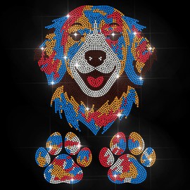 MAYJOYDIY Colourful Dog Head Rhinestone Iron-On Hotfix Transfer Cute Pet Paw Heat Transfer Sticker Retriever Bling Applique for Shirts Bags Hats Jackets Jeans Shoes DIY Crafts