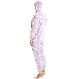 Camille Women's Super Soft Fleece Onesie - Heart All In One - Long Sleeved and Side Pockets for Ultimate Comfort & Warmth Purple 10-12