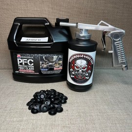 Gallon PFC Amber, Standard Economy Undercoating Spray Gun, 1 Black Quart Bottle, and 50 Rust Plugs