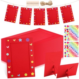Suzile 100 Pcs Paper Photo Frames Cardboard Picture Frames Paper with Stickers and Clips Hanging Photo Holders for 4x6 Inch DIY Crafts, Wedding Party(Red)