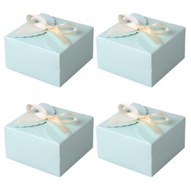 NYANDELMO Gift Box Wrapping Box with Ribbon Candy Box 3.5 x 3.5 x 2.0 inches (9 x 9 x 5 cm), Blue, Set of 4