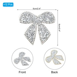PATIKIL Bow Rhinestone Patches, 12 Pcs Bow Shape Sew/Iron on Applique Patches Rhinestone Applique Glitter Crystal Patches for Shoes Clothes Pants Bags, Silver White