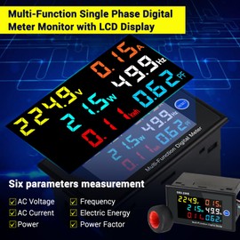 Multi-Function Single Phase Digital Meter LCD Display AC Voltage AC Current Power Frequency Electric Energy Power Factor Measurement Meter Monitor Black AC40-300V