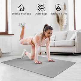 【Updated】 Gym Mat, 3/4" Thick EVA Foam Exercise Mat, 6-Pack Interlocking Puzzle Tiles - Non-Slip Gym Flooring for Home Workout, Kids Play & Equipment Padding, 24 Square Feet, Grey