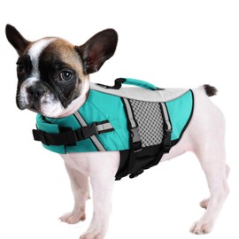 Queenmore Dog Life Jacket Swimming Vest Small Medium Dogs Neoprene Boating Life Preserver Lightweight Reflective Cat Puppy Kayaking Lifesaver for French Bulldog,Yorkie Terrier,Bichon(Peacock Green,S)
