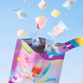 Halfoma Chewy Wax Bottle Candy with 2 Giant Fish - 20-Piece Assorted Fruit Flavors Chew Treats for Kids, Party Favors, Classroom Supplies,6.3oz
