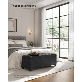 SONGMICS Velvet Storage Ottoman Bench, Foot Rest with Legs, 15.7 x 43 x 15.7 Inches, End of Bed Bench, Storage Chest, Load up to 660 lb, for Living Room, Bedroom, Entryway, Ink Black ULSF089B02