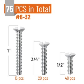 Bates- Wall Plate Screws, 75 Pack Assorted Size, Outlet Screws, Wall Plate Screws, Outlet Cover Screws, Long Electrical Outlet Screws, Electrical Screw, Outlet Plate Screw