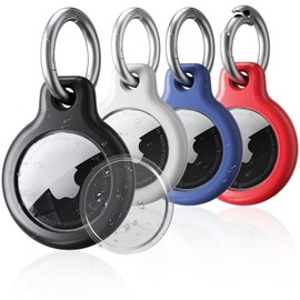 SPGUARD 4er Pack Air Tag Anhänger für Kratzschutz, wasserdichte Hülle für AirTag mit Edelstahl Keychain, Airtag Schlüsselanhänger, Airtag Case Cover mit Frontabdeckung, PC Schutzhülle für Airtag