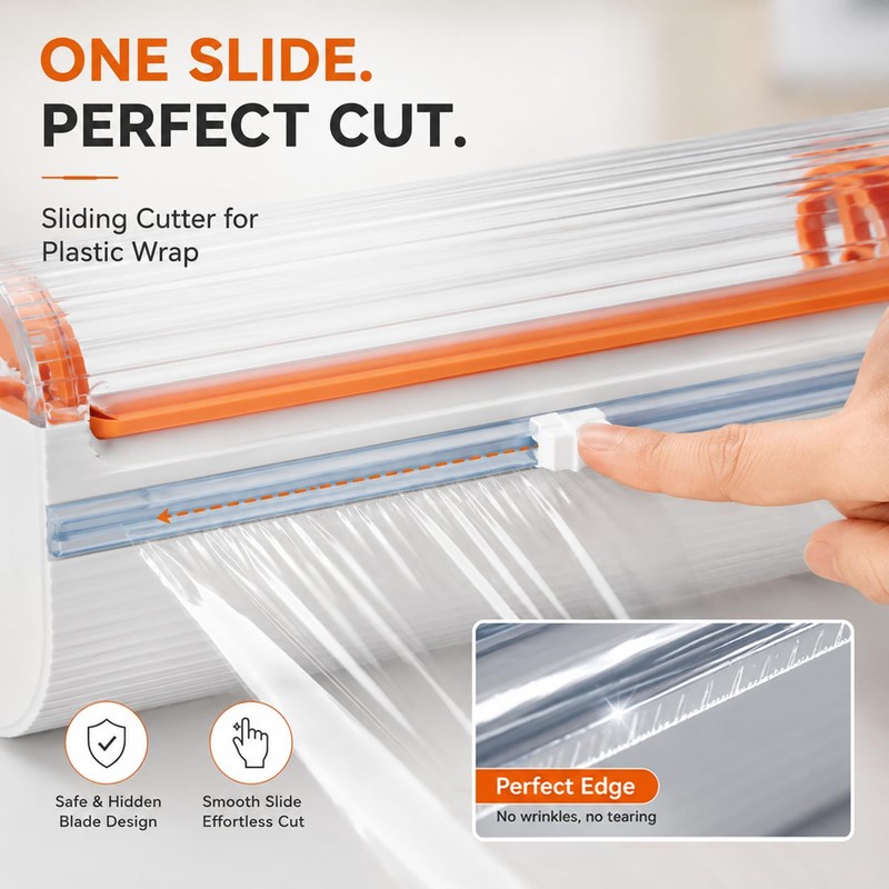 Refillable Magnetic Plastic Wrap Dispenser with Cutter, 2 in 1