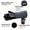 WZQH 16 Inches,932℉,Leather Welding Gloves, Heat/Fire Resistant,Large Mitts for BBQ,Oven,Grill,Fireplace,Tig,Mig,Forge,Baking,Furnace,Stove,Pot