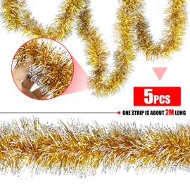 Aurasky Tinsel Garland, Christmas Gold, Pack of 5 Christmas Garlands, Shiny Garland, Christmas Decoration, Christmas Tree Decoration, Garland, Tinsel Garland, Christmas Tree Decoration