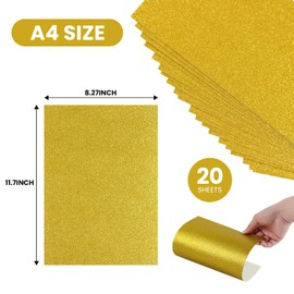 20 Sheets A4 Gold Glitter Cardstock Paper, Thick Glitter Craft Paper 250gsm Sparkle Cardstock for Scrapbook DIY Art Project Greeting Cards Wedding Birthday Party Decoration (Gold)
