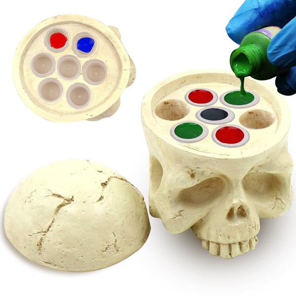 CINRA Tattoo Ink Cup Holder, 7 Holes Tattoo Ink Cap Holder Tattoo Pigment Ink Cup Holder Stand Hard Resin Skull Tattoo Ink Cap Cup Holder Stand Skull Head Stand for Permanent Makeup Tattoo Ink