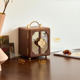 Black Walnut Jewelry Organizer, Wooden Jewelry Box with Gold Handle & Mirrored Flowers, 4 Layers of Storage | Perfect for Anniversaries, Birthdays, Weddings (Brown, 6.29"D x 5.9"W x 7.08"H)