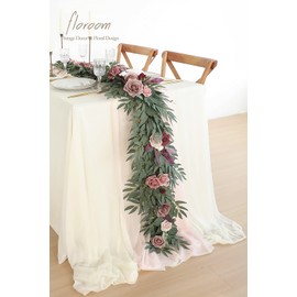 Floroom 6ft Artificial Eucalyptus Garland with Flowers Fake Greenery Faux Floral Vine Garland for Table Decor Wedding Centerpieces Bridal Shower Party Decorations, Dusty Rose & Mauve