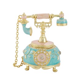 FASSLINO Retro Telephone Shape Trinket Boxes Hinged Hand-Painted Small Jewelry Box Enamel Wedding Favor Unique Gift for Women (Blue)