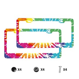 Koliocaa Tie Dye License Plate Frames, 2 Pack 2 Holes Aluminum License Plate Cover with Screw and Black Screw Caps