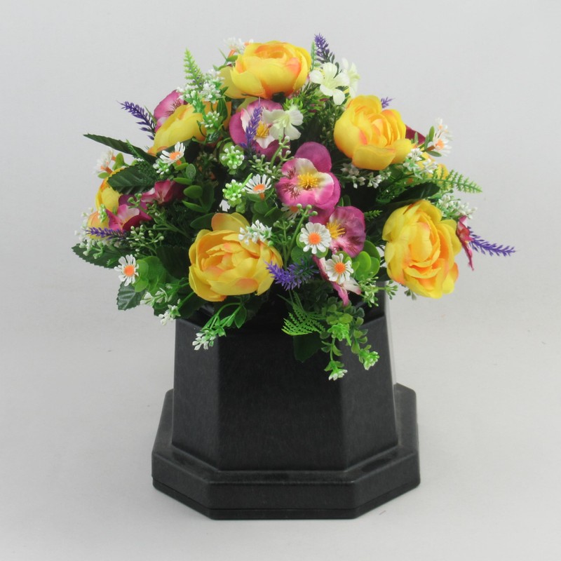 Artificial Grave Flower Arrangement with yellow ranunculus and mini spring